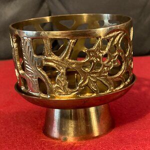 VTG 1970's Ornate Brass Pillar Candle Votive Holder-2 pcs (3" High together)-EUC